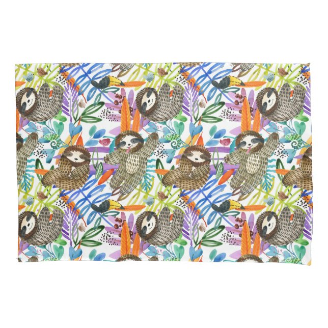Cartoon Watercolor Sloth Pattern Pillow Case (Front-Left)