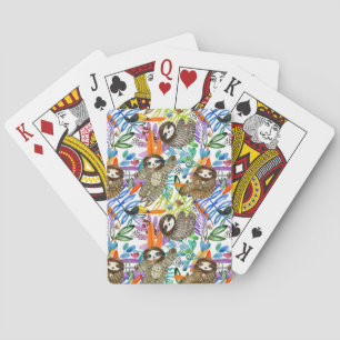 Cartoon Watercolor Sloth Pattern Poker Cards