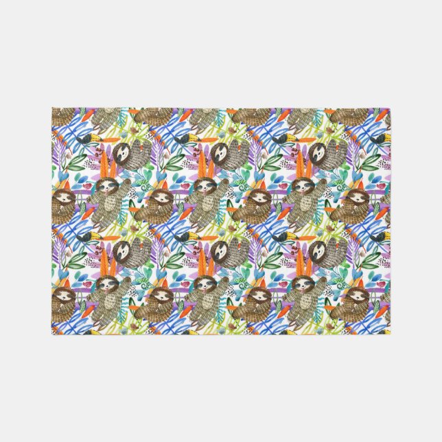 Cartoon Watercolor Sloth Pattern Rug (Front)