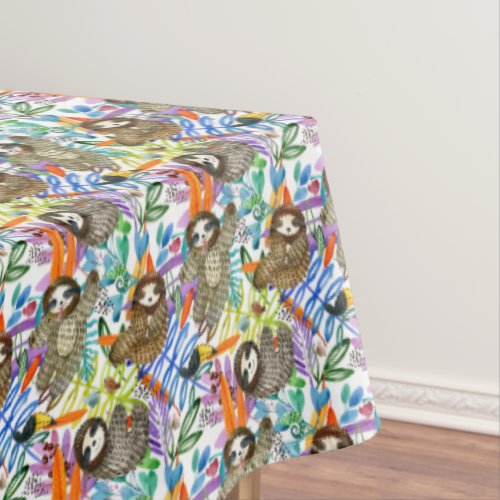 Cartoon Watercolor Sloth Pattern Tablecloth