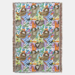 Cartoon Watercolor Sloth Pattern Throw Blanket