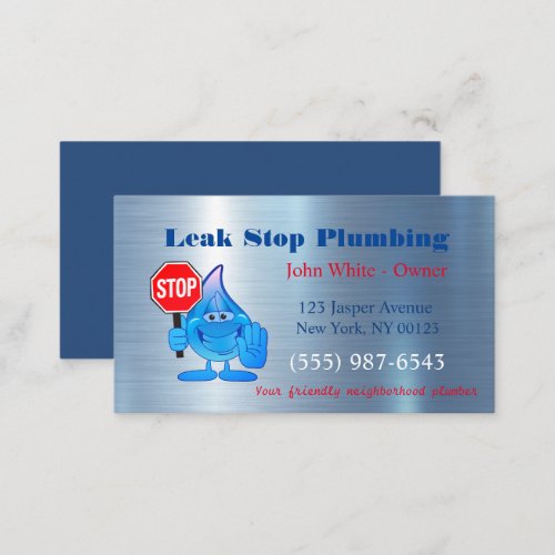 Cartoon Waterdrop Plumber Man Plumbing Service Business Card