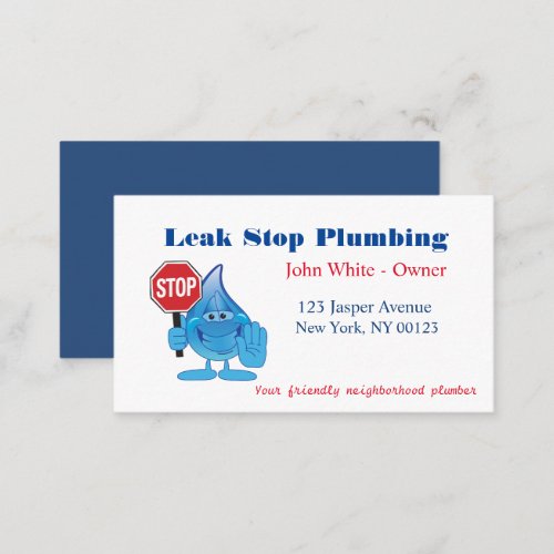 Cartoon Waterdrop Plumber Man Plumbing Service Business Card