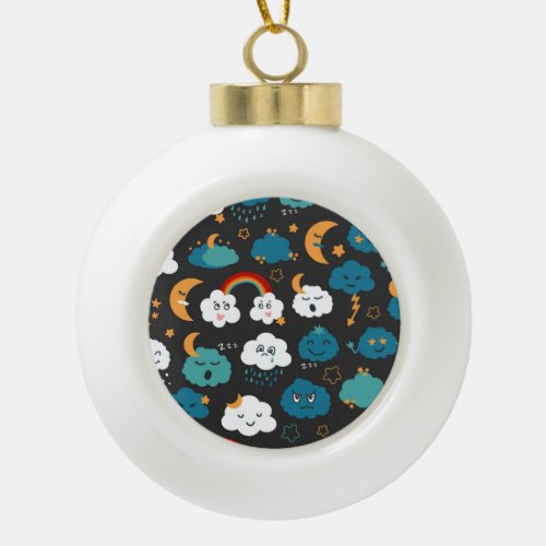 Cartoon Weather Forecast Seamless Pattern Ceramic Ball Christmas Ornament