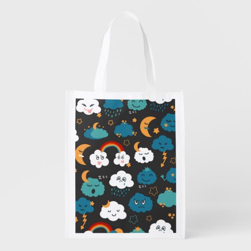 Cartoon Weather Forecast Seamless Pattern Grocery Bag