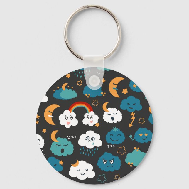 Cartoon Weather Forecast Seamless Pattern Keychain (Front)