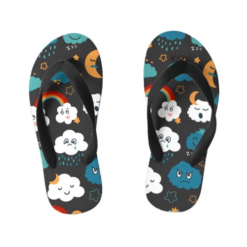 Cartoon Weather Forecast Seamless Pattern Kids Flip Flops