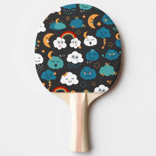 Cartoon Weather Forecast Seamless Pattern Ping Pong Paddle