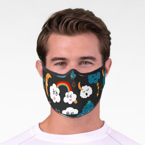 Cartoon Weather Forecast Seamless Pattern Premium Face Mask