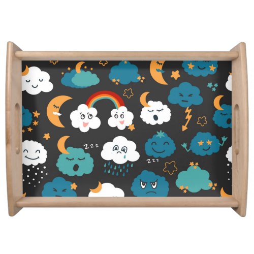 Cartoon Weather Forecast Seamless Pattern Serving Tray