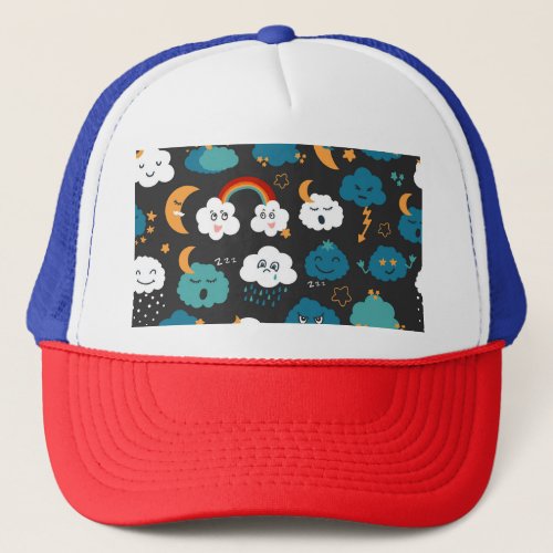 Cartoon Weather Forecast Seamless Pattern Trucker Hat