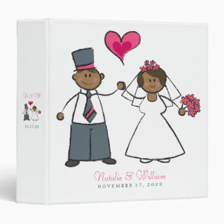 Cartoon Wedding Couple Bride & Groom Fuchsia Heart Binder
