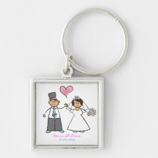 Cartoon Wedding Couple Bride & Groom Pink Heart Keychain