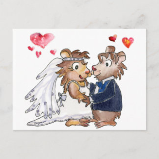 Cartoon Wedding Couple Postcard