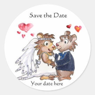 Cartoon Wedding Couple Save the Date Stickers