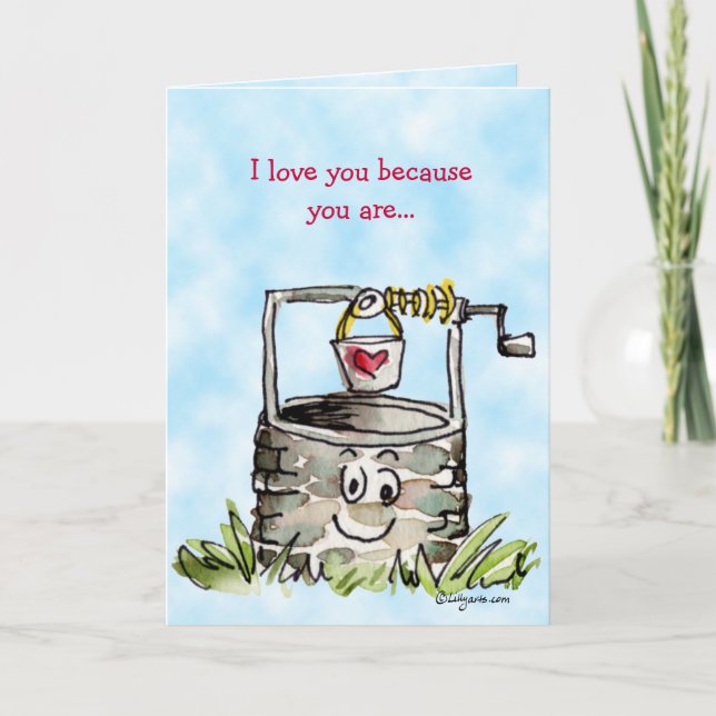 Cartoon Well Valentines Day Greeting Holiday Card (Front)