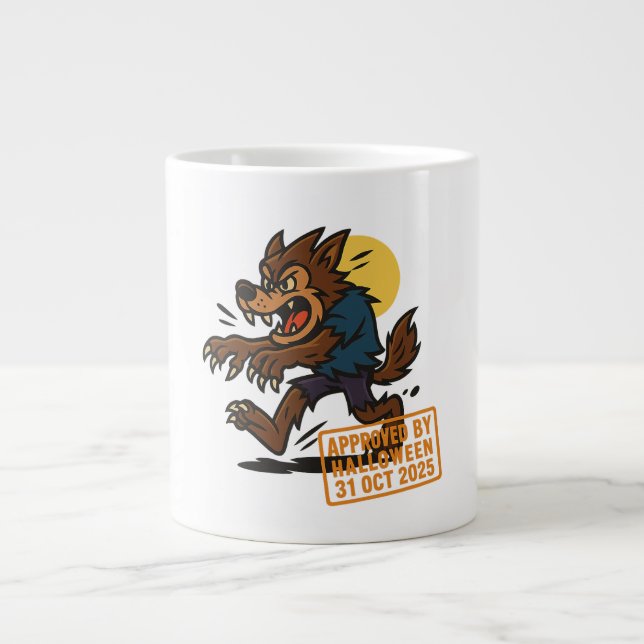 Cartoon Werewolf – Approved by Halloween Giant Coffee Mug (Front)