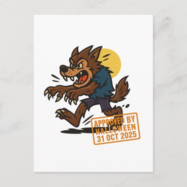 Cartoon Werewolf – Approved by Halloween Postcard (Front)