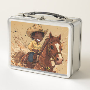 Cartoon Western Ride Tall Cowboy Metal Lunch Box