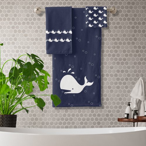 Cartoon Whale Ocean Blue Bath Towel Set