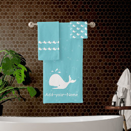 Cartoon Whale Ocean Mist Blue Bath Towel Set