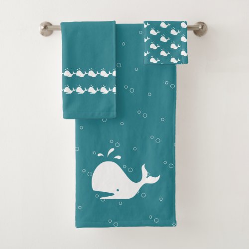 Cartoon Whale OceanTeal Blue Bath Towel Set