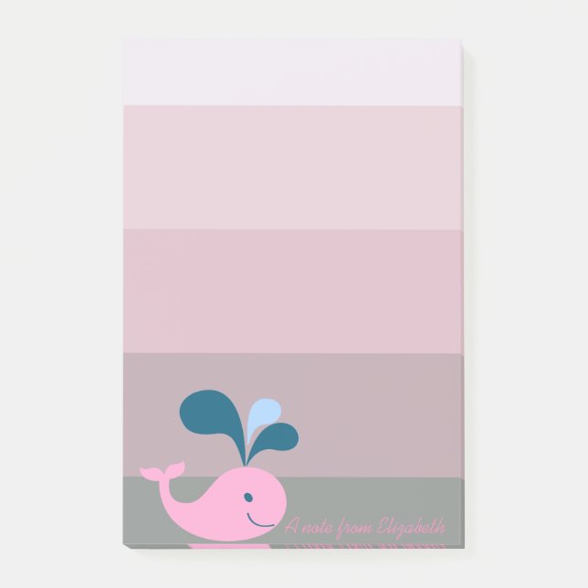 Cartoon Whale  on Stripes- Personalized Post-it Notes (Front)