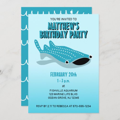 Cartoon Whale Shark Cute Blue Ocean Birthday Invitation