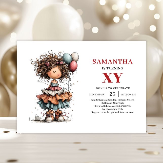 Cartoon Whimsical Girl Birthday Fun invitation (Cartoon Whimsical Girl Birthday Fun invitation)