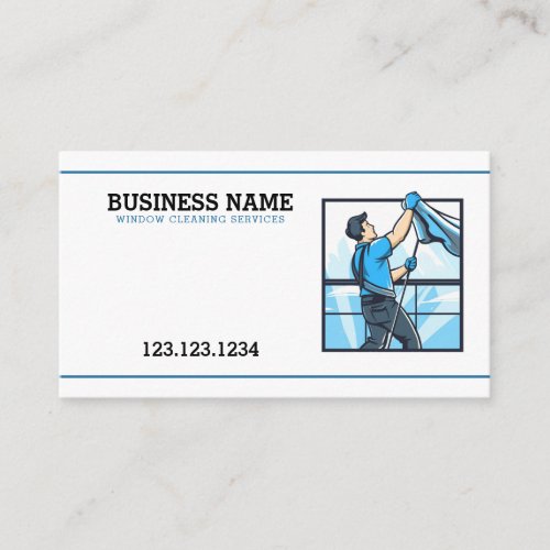 Cartoon White and Blue Window Cleaning Service Business Card
