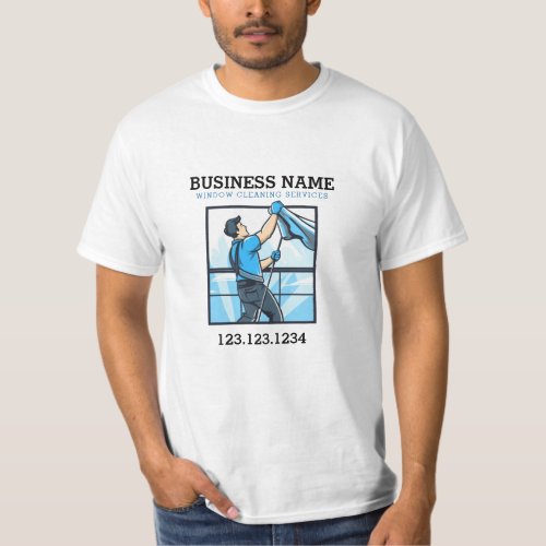Cartoon White and Blue Window Cleaning Service T_Shirt