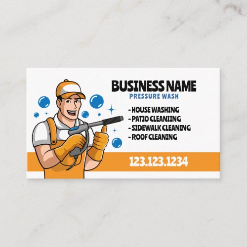 Cartoon White and Orange Pressure Washer Gun Business Card
