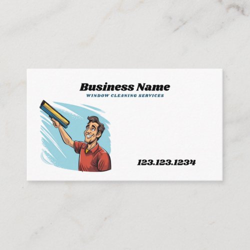Cartoon White and Teal Window Cleaning Service Business Card
