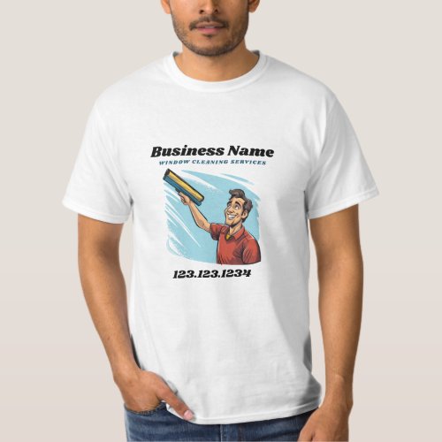 Cartoon White and Teal Window Cleaning Service T_Shirt