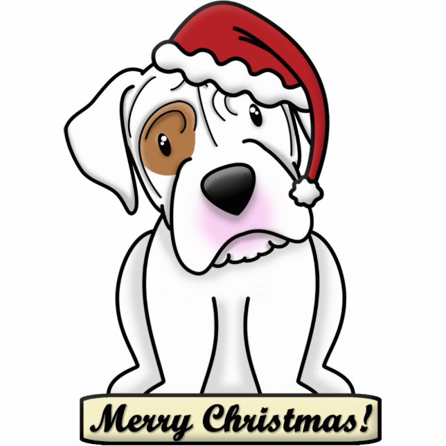 Cartoon White Boxer Christmas Ornament (Front)