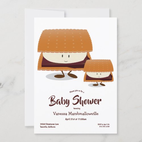 Cartoon White Brown Smore Character Baby Shower Invitation