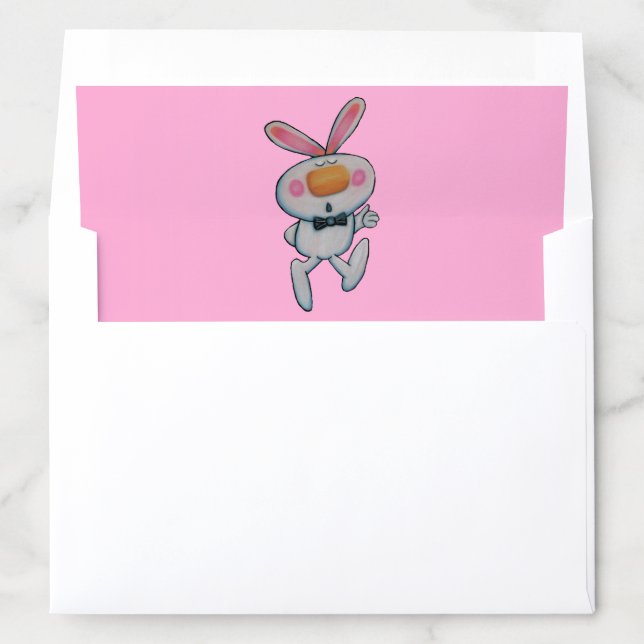 Cartoon White Bunny Bow Tie Thumbs Up Pink Envelope Liner (In Envelope)
