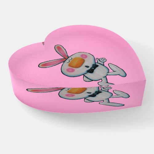 Cartoon White Bunny Bow Tie Thumbs Up Pink Paperweight