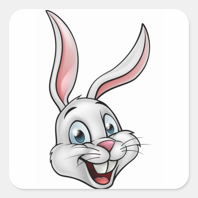 Cartoon White Bunny Rabbit Face Square Sticker (Front)