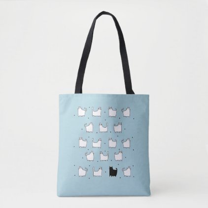 Cartoon White Cats Black Cat Tote Bag