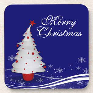 Cartoon White Christmas Tree Christmas Drink Coaster