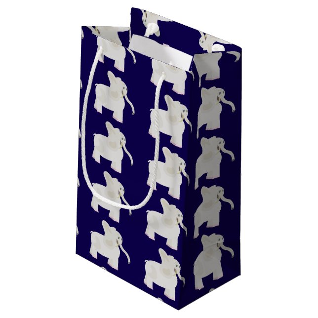 Cartoon White Elephant Gift Exchange Small Gift Bag (Back Angled)