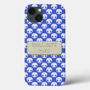 Cartoon White Skulls on Blue Scratched Text Effect iPhone 13 Case