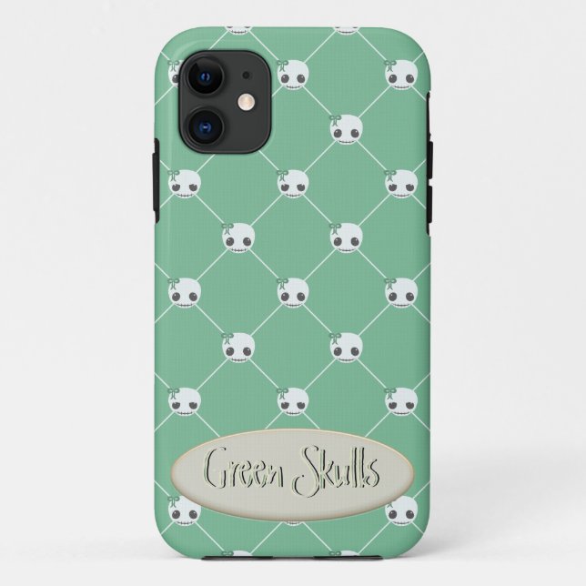 Cartoon White Skulls on Green Embossed Text Effect Case-Mate iPhone Case (Back)