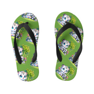 Cartoon White Tiger & Panda Kid's Flip Flops