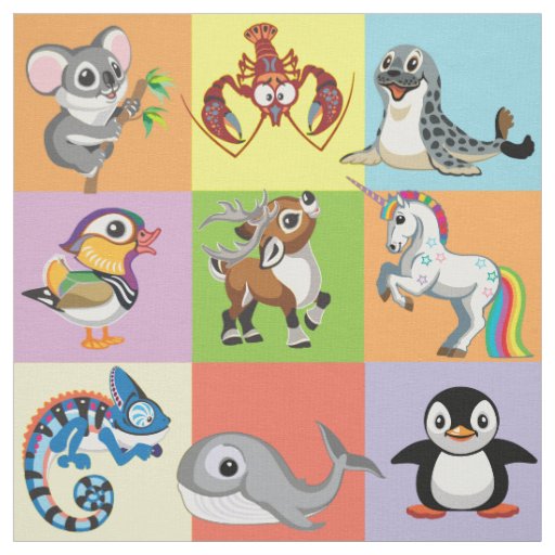 cartoon wild animals for little kids fabric
