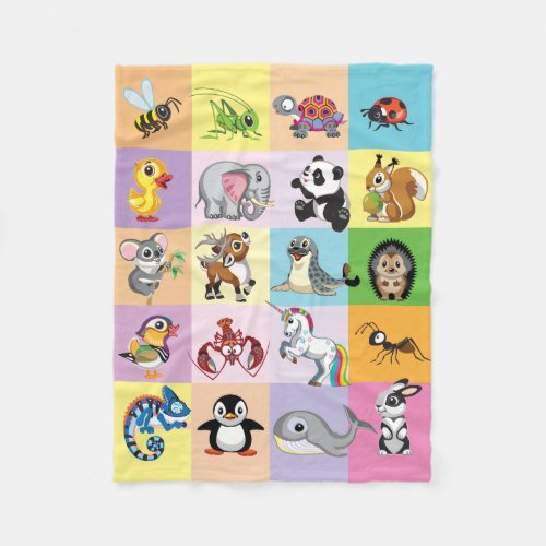 cartoon wild animals for little kids fleece blanket