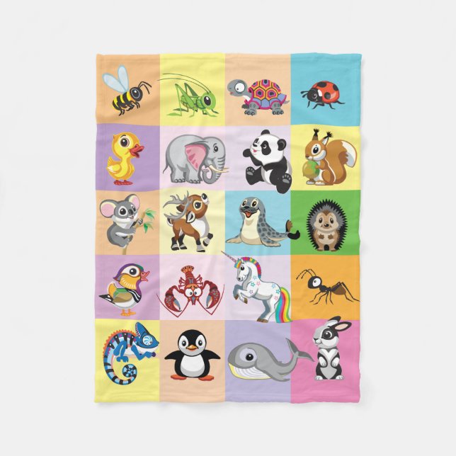 cartoon wild animals for little kids fleece blanket (Front)
