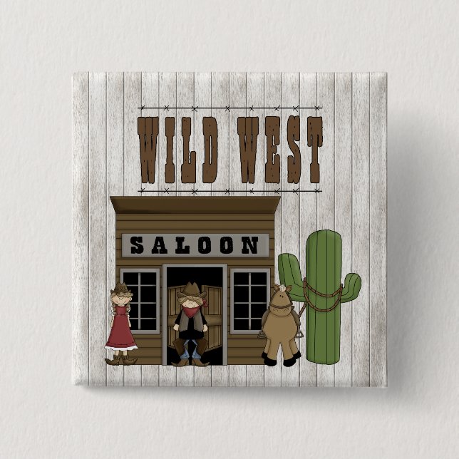 Cartoon Wild Western Fun Saloon Pinback Button (Front)