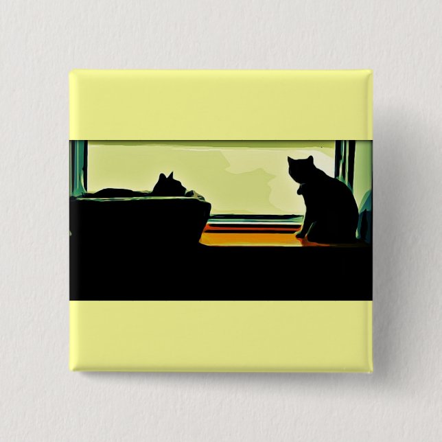 Cartoon Window Kitties Button (Front)